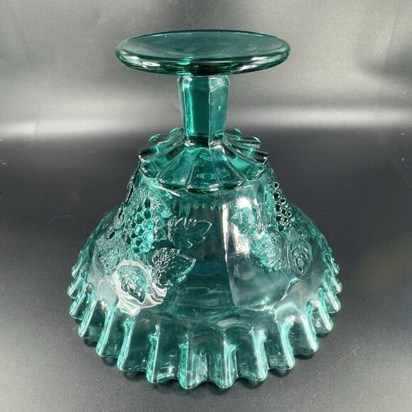 Westmoreland Laurel Green Paneled Grape Pedestal Compote Bowl Dish Wavy Edges - Picture 7 of 14